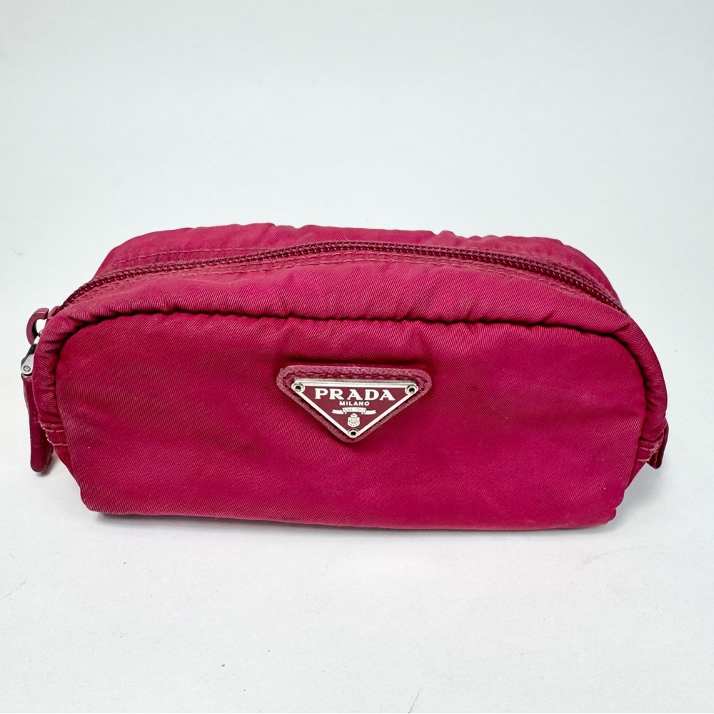 Prada Dark Pink Nylon Travel Mini Cosmetic Zip Case
